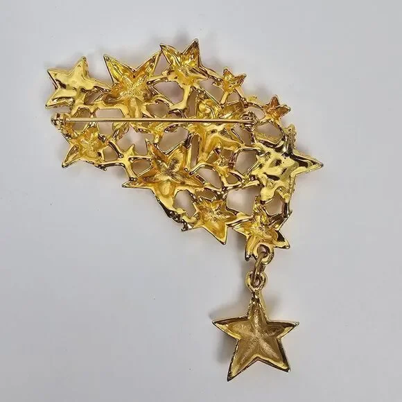 Vintage Shooting Star Cluster Brooch Pin Massive Statement Red Enamel Rhinestone - Picture 3 of 8